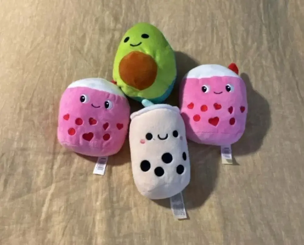 Goffa Food Plush Set, 4-Piece Avocado and Boba Tea Stuffed Toys